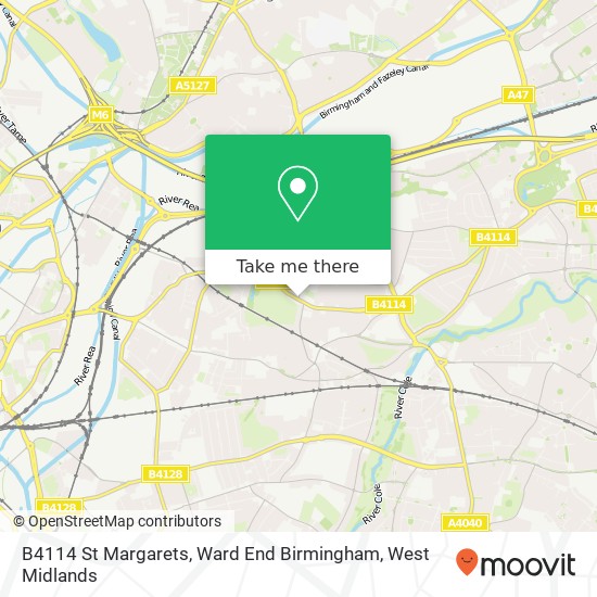 B4114 St Margarets, Ward End Birmingham map