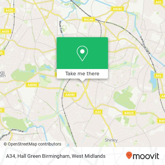 A34, Hall Green Birmingham map