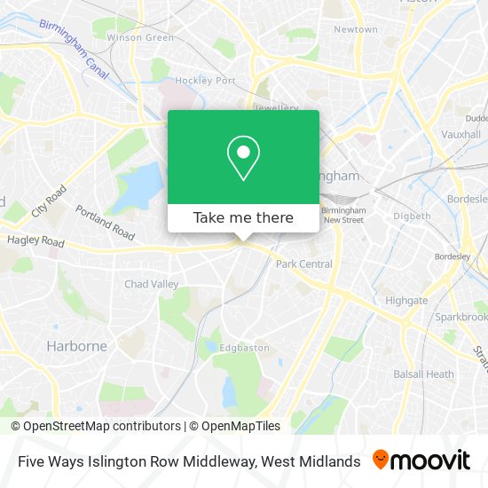Five Ways Islington Row Middleway map