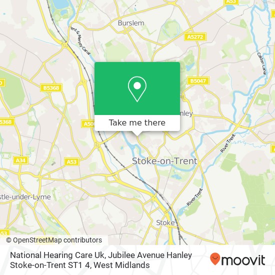 National Hearing Care Uk, Jubilee Avenue Hanley Stoke-on-Trent ST1 4 map