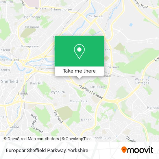 Europcar Sheffield Parkway map