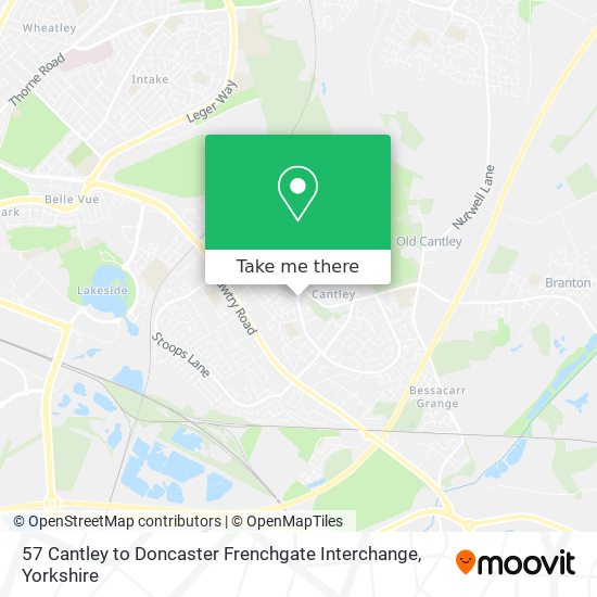 57 Cantley to Doncaster Frenchgate Interchange map