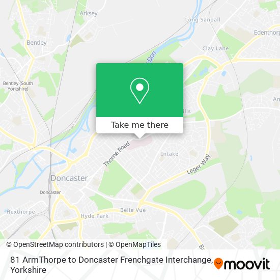 81 ArmThorpe to Doncaster Frenchgate Interchange map