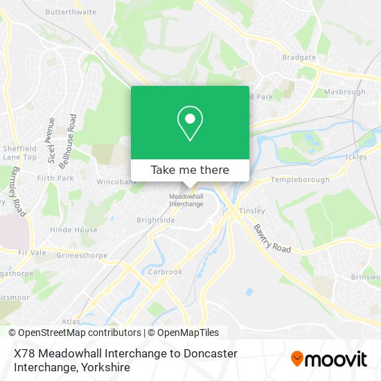 X78 Meadowhall Interchange to Doncaster Interchange map