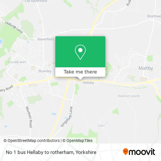 No 1 bus Hellaby to rotherham map