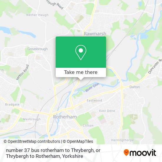 number 37 bus rotherham to Thrybergh, or Thrybergh to Rotherham map