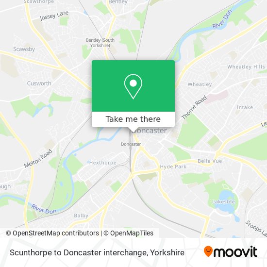 Scunthorpe to Doncaster interchange map