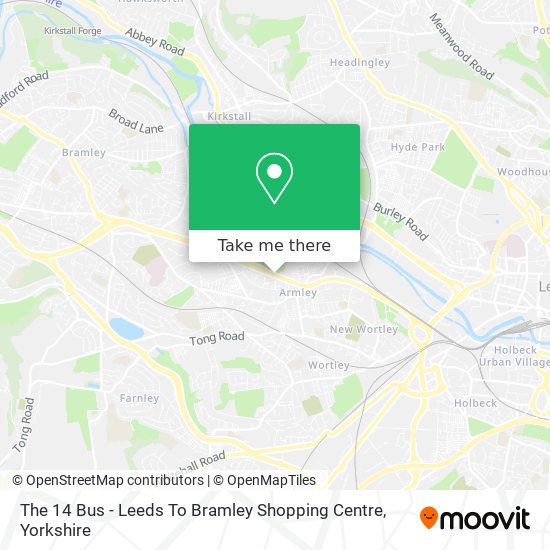 The 14 Bus - Leeds To Bramley Shopping Centre map