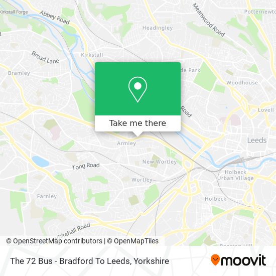 The 72 Bus - Bradford To Leeds map