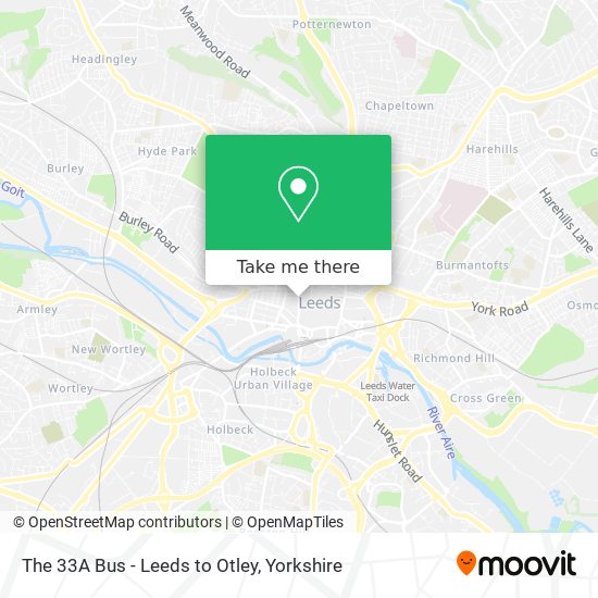 The 33A Bus - Leeds to Otley map