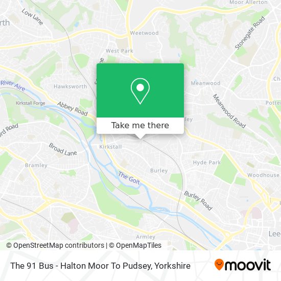 The 91 Bus - Halton Moor To Pudsey map