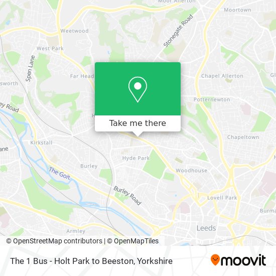 The 1 Bus - Holt Park to Beeston map