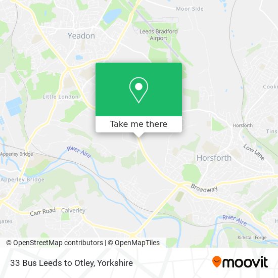 33 Bus Leeds to Otley map