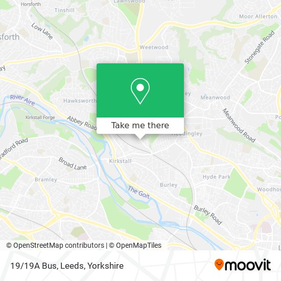 19/19A Bus, Leeds map