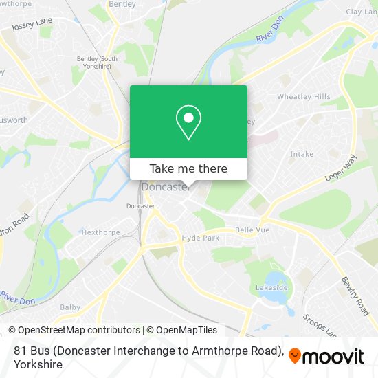 81 Bus (Doncaster Interchange to Armthorpe Road) map