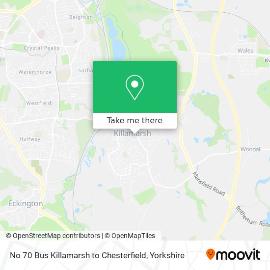 No 70 Bus Killamarsh to Chesterfield map