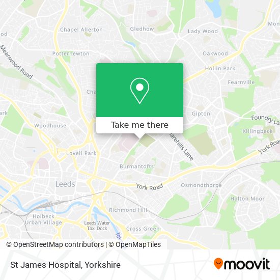 How to get to St James Hospital in Leeds by bus or train?