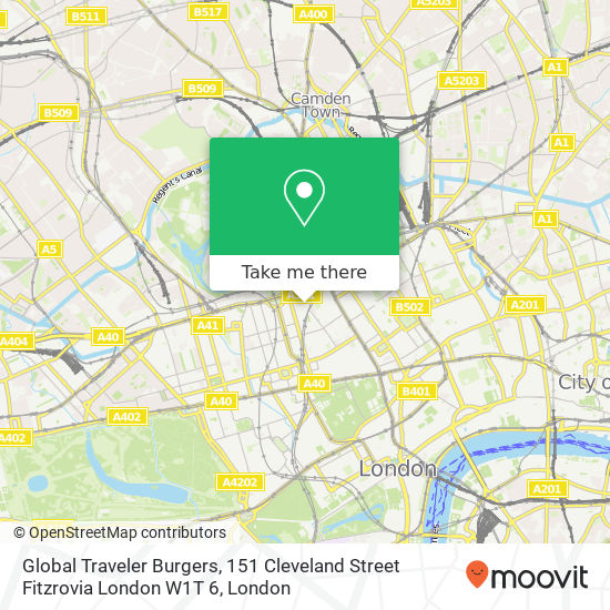 Global Traveler Burgers, 151 Cleveland Street Fitzrovia London W1T 6 map