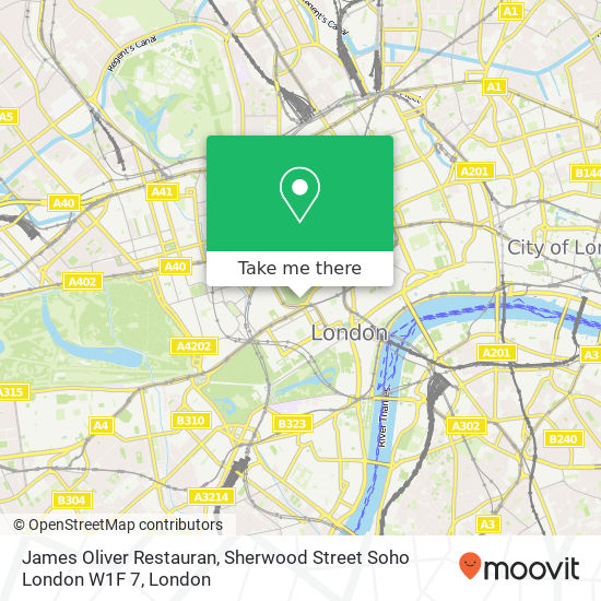 James Oliver Restauran, Sherwood Street Soho London W1F 7 map