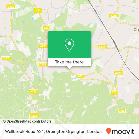 Wellbrook Road A21, Orpington Orpington map