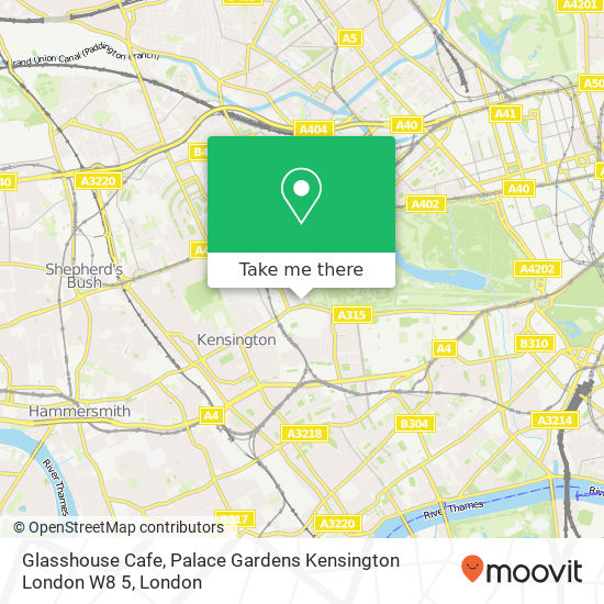 Glasshouse Cafe, Palace Gardens Kensington London W8 5 map