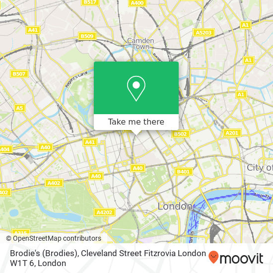 Brodie's (Brodies), Cleveland Street Fitzrovia London W1T 6 map