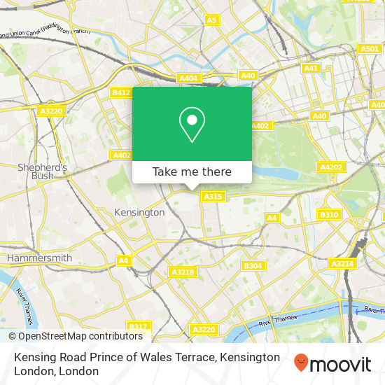 Kensing Road Prince of Wales Terrace, Kensington London map