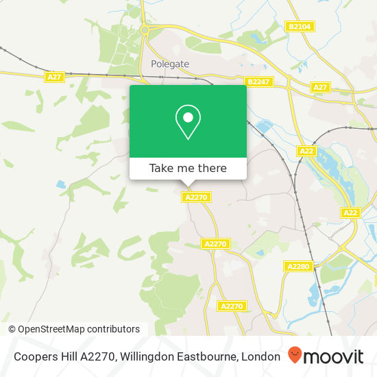 Coopers Hill A2270, Willingdon Eastbourne map