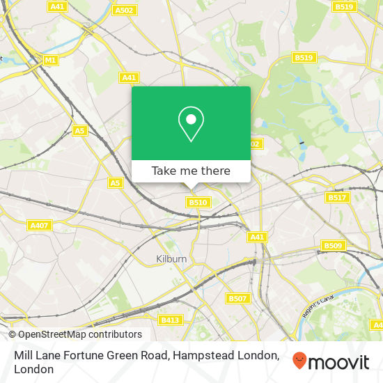 Mill Lane Fortune Green Road, Hampstead London map