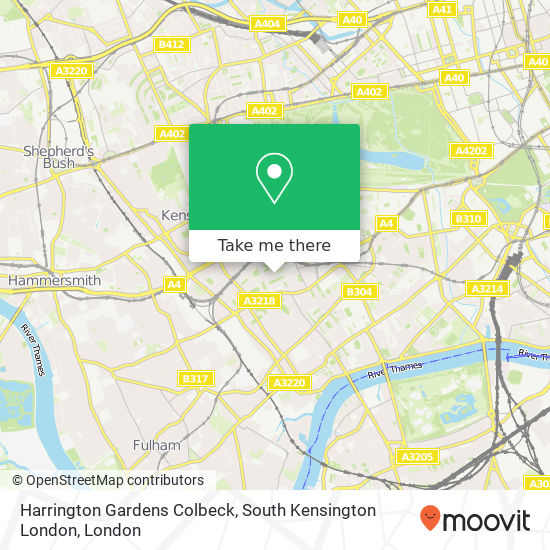 Harrington Gardens Colbeck, South Kensington London map