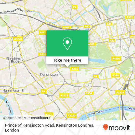 Prince of Kensington Road, Kensington Londres map