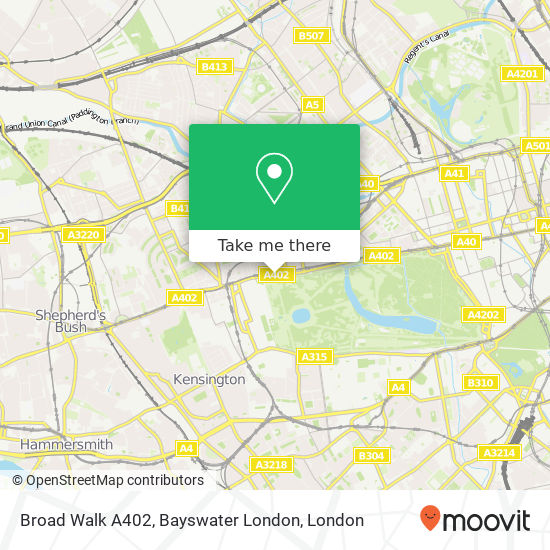 Broad Walk A402, Bayswater London map