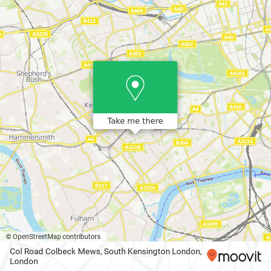 Col Road Colbeck Mews, South Kensington London map