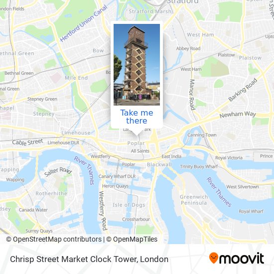 Chrisp Street Market Clock Tower map