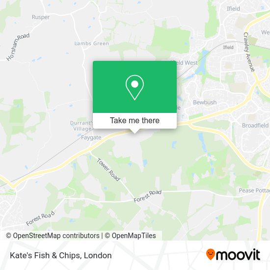 How to get to Kate's Fish & Chips in Horsham by bus or train?