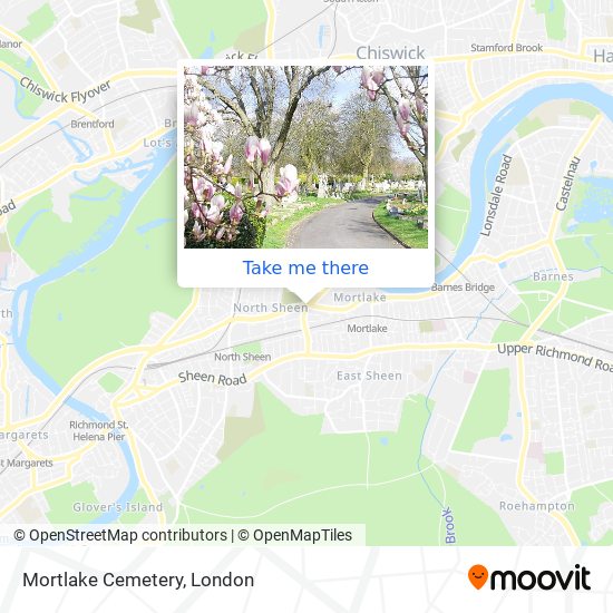 How to get to Mortlake Cemetery in Kew by bus, Tube or train?