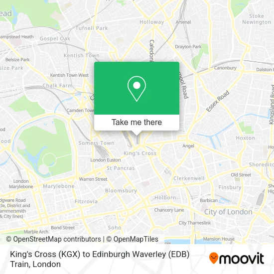 King's Cross (KGX) to Edinburgh Waverley (EDB) Train map
