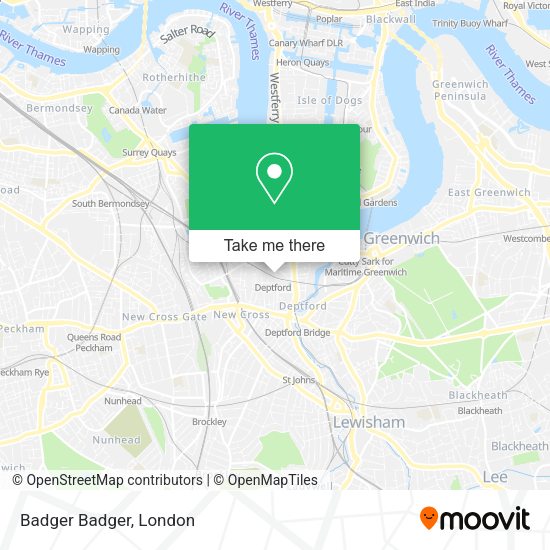 How to get to Badger Badger in Deptford by train, bus, Tube or DLR?