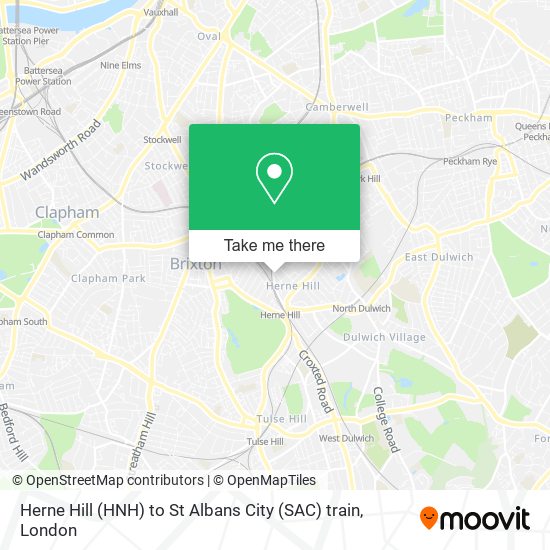 Herne Hill (HNH) to St Albans City (SAC) train map