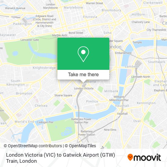 London Victoria (VIC) to Gatwick Airport (GTW) Train map