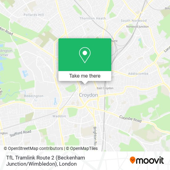 TfL Tramlink Route 2 (Beckenham Junction / Wimbledon) map