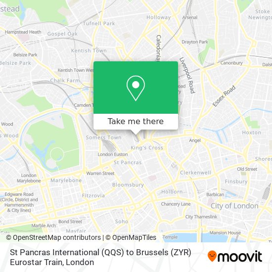 St Pancras International (QQS) to Brussels (ZYR) Eurostar Train map