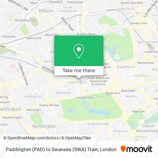 Paddington (PAD) to Swansea (SWA) Train map