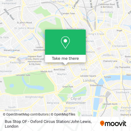 Bus Stop OF - Oxford Circus Station / John Lewis map