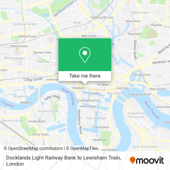 Docklands Light Railway Bank to Lewisham Train map
