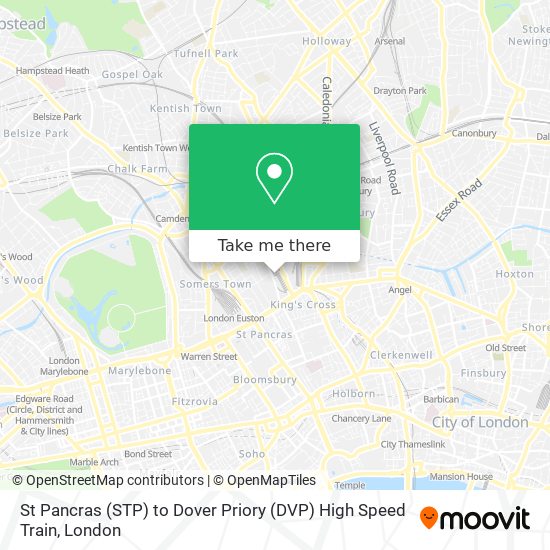 St Pancras (STP) to Dover Priory (DVP) High Speed Train map