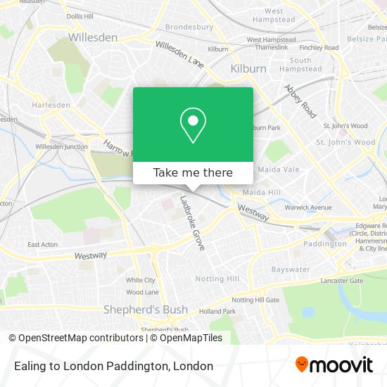 Ealing to London Paddington map