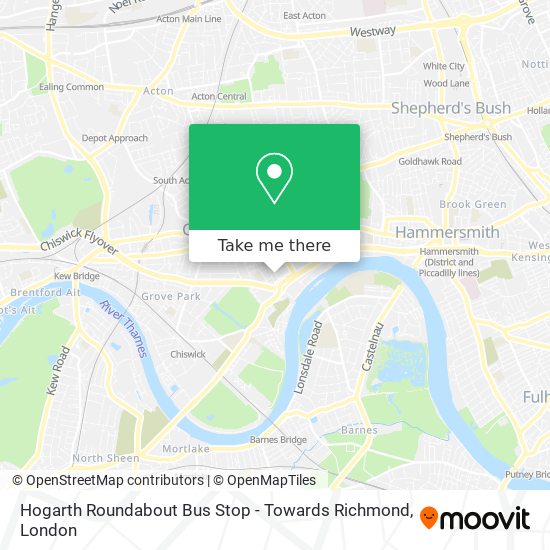 Hogarth Roundabout Bus Stop - Towards Richmond map