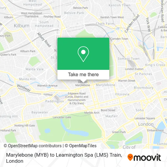 Marylebone (MYB) to Leamington Spa (LMS) Train map