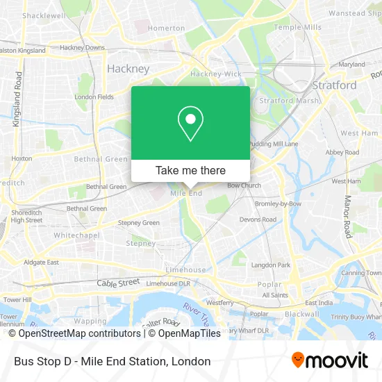 Bus Stop D - Mile End Station map